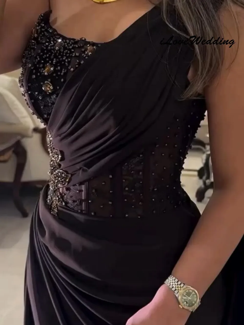 Vestido de fiesta con cuentas de color marrón oscuro 2025, vestido de fiesta elegante brillante con cuentas para mujer, cintas de gasa, vestidos formales hasta el suelo personalizados