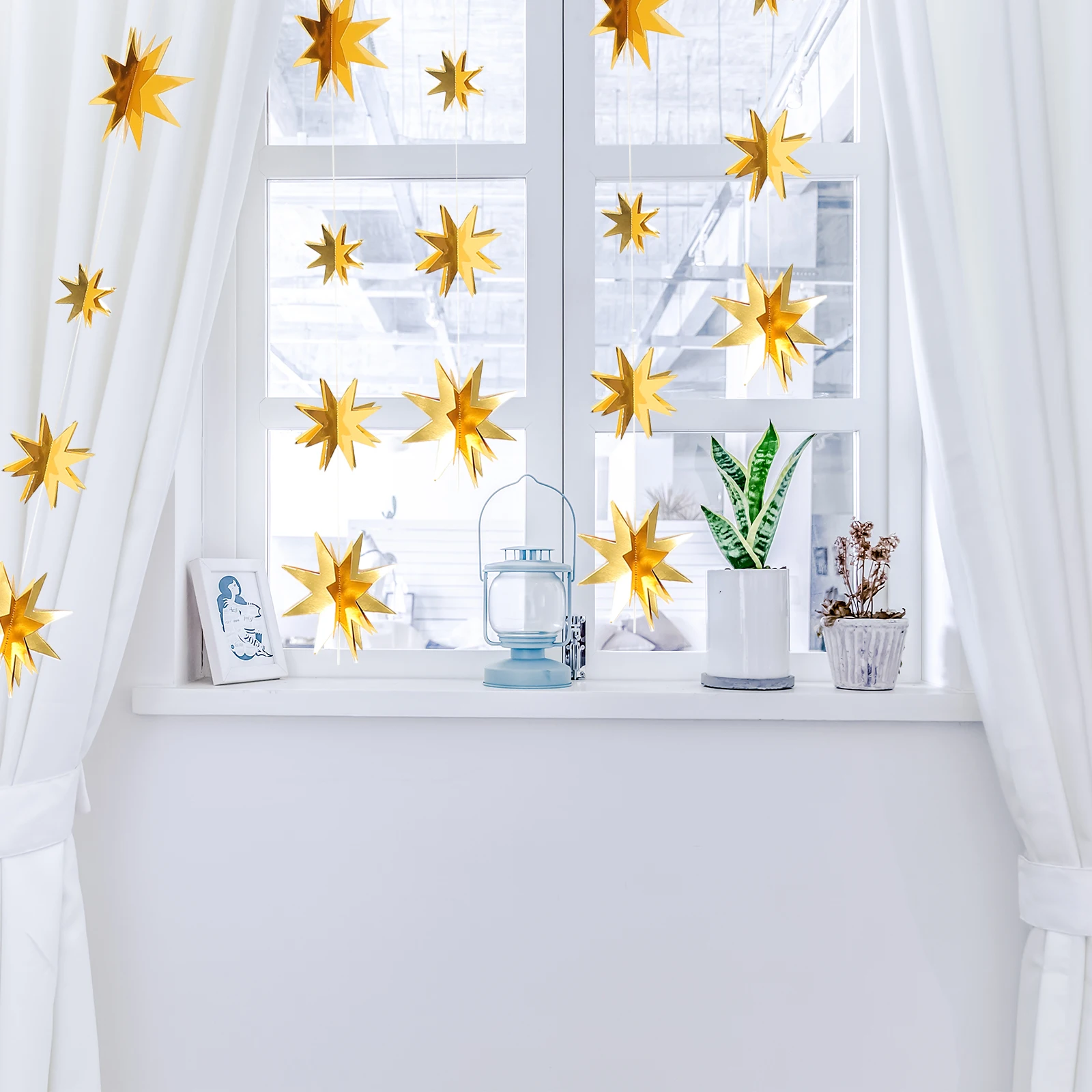 

4 Sets Xmas Star Decorations Clearance Stars String Golden Christmas Star Decorations for Home Shop Window Party Xmas