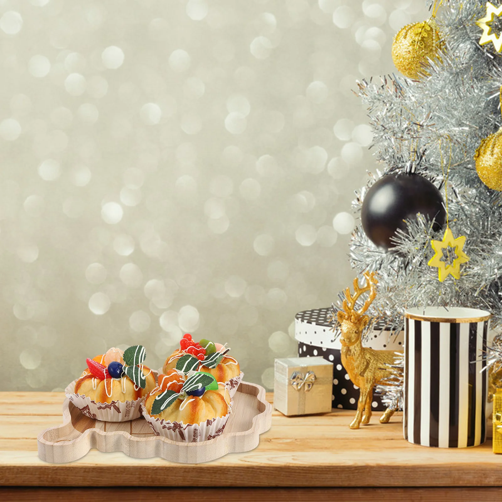 

Christmas Santa Claus Wooden Serving Tray Handcrafted Snack Platter For Dessert Fruit Wood Board Small