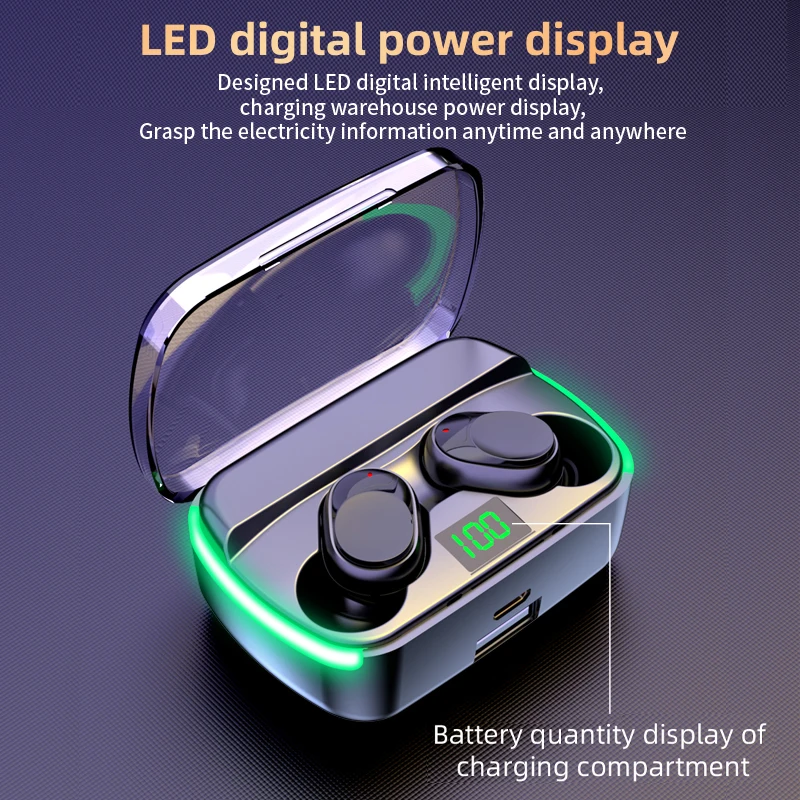 M60 TWS Outdoor Sports Wireless Bluetooth 5.3 Earphone Noise Reduction Touch Control Hifi Music Headphone Power Display With Mic image 2