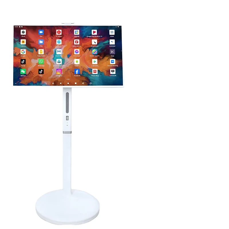 32 Inches Smart Portable TV 1080p HD Wireless Stand Wheels Touch Screen-Indoor Portable Smart Stand TV 1-Year OEM Animation SDK