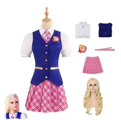 

Movie Barbiee Cosplay Costume Princess Dress Delancy Wen COS Outfit Women School Uniform Top Skirts Carnival Party