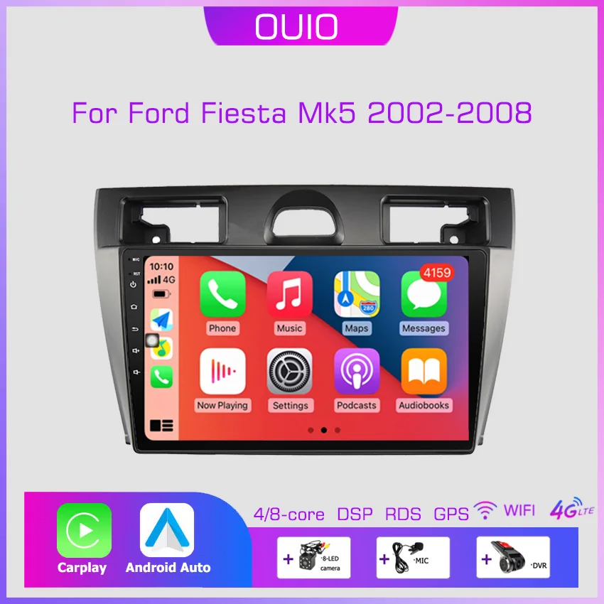 

2din Android10 Car Radio Multimedia Player Carplay Auto GPS Navigation DSP BT RDS For Ford Fiesta Mk5 2002 2003 2004 2005 -2008