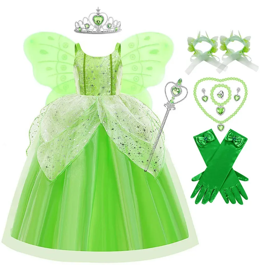 HOT Tinker Bell Costume Halloween Costume for Kids Green Tinkerbell Fancy children\'s Dress Fairy Princess Cosplay Carnival Party