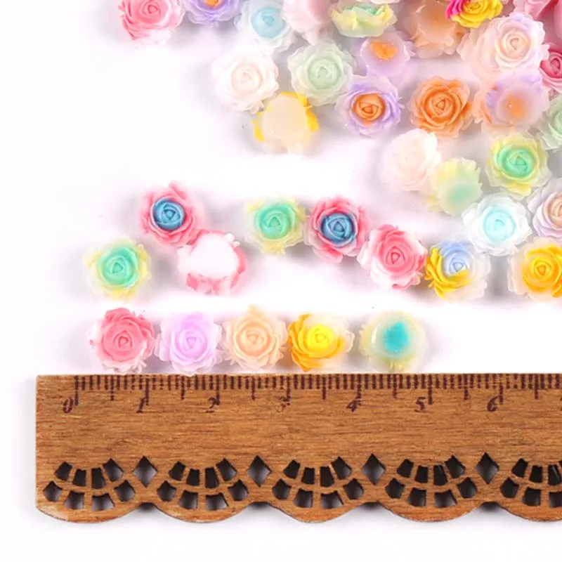 100PCS 10mm flatback Resin Cabochons Rose flower for Scrapbooking Craft  DIY Phone Nails Decals Decor ornaments cp4025