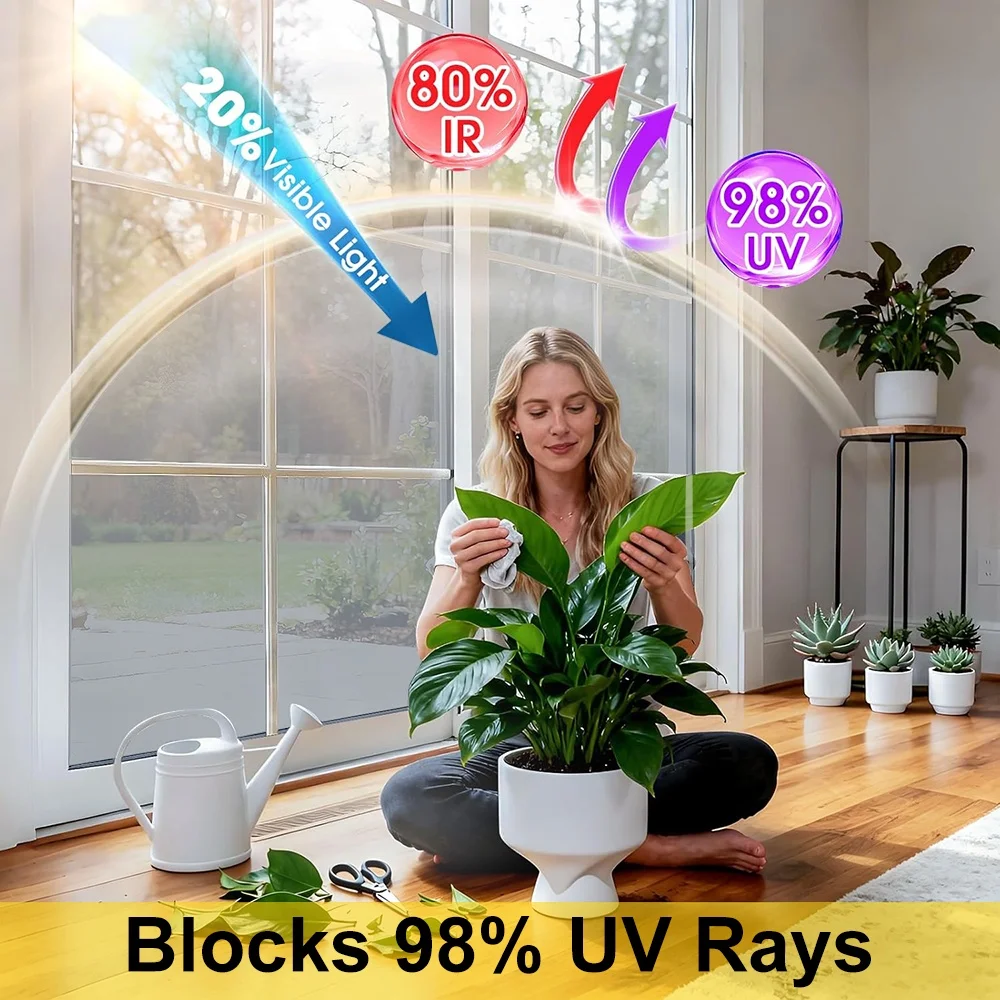 Einweg-Sichtschutzfolie für Fenster, Tageslicht-Wärmekontrolle, UV-Schutz, Statisch Haftend, Ohne Klebstoff, Abnehmbar für Haus, Schlafzimmer, Balkon, Autoglas