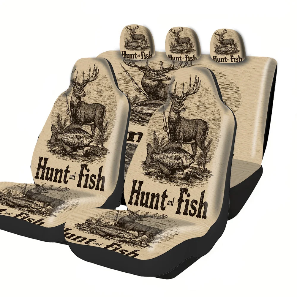 Car Seat Covers - Halloween Christmas New Year Easter Hunt Fish Deer Good Luck Gift For Friends Premium Fit For Cars SUVs Styli