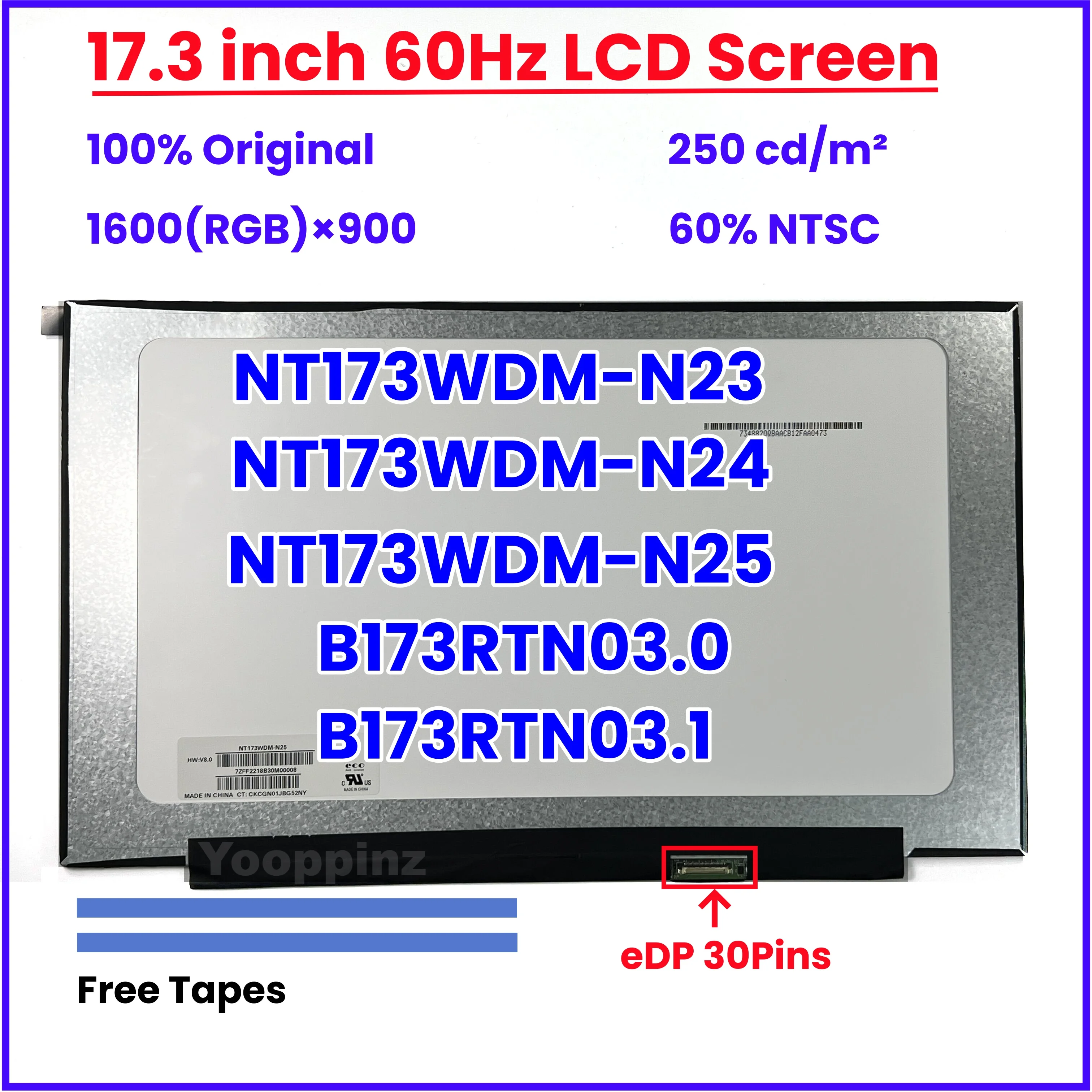 

17.3" Laptop LCD Screen B173RTN03.0 B173RTN03.1 NT173WDM-N23 N24 N25 For Lenovo ideapad 3-17ARE05 3-17IML05 Display Matrix Panel