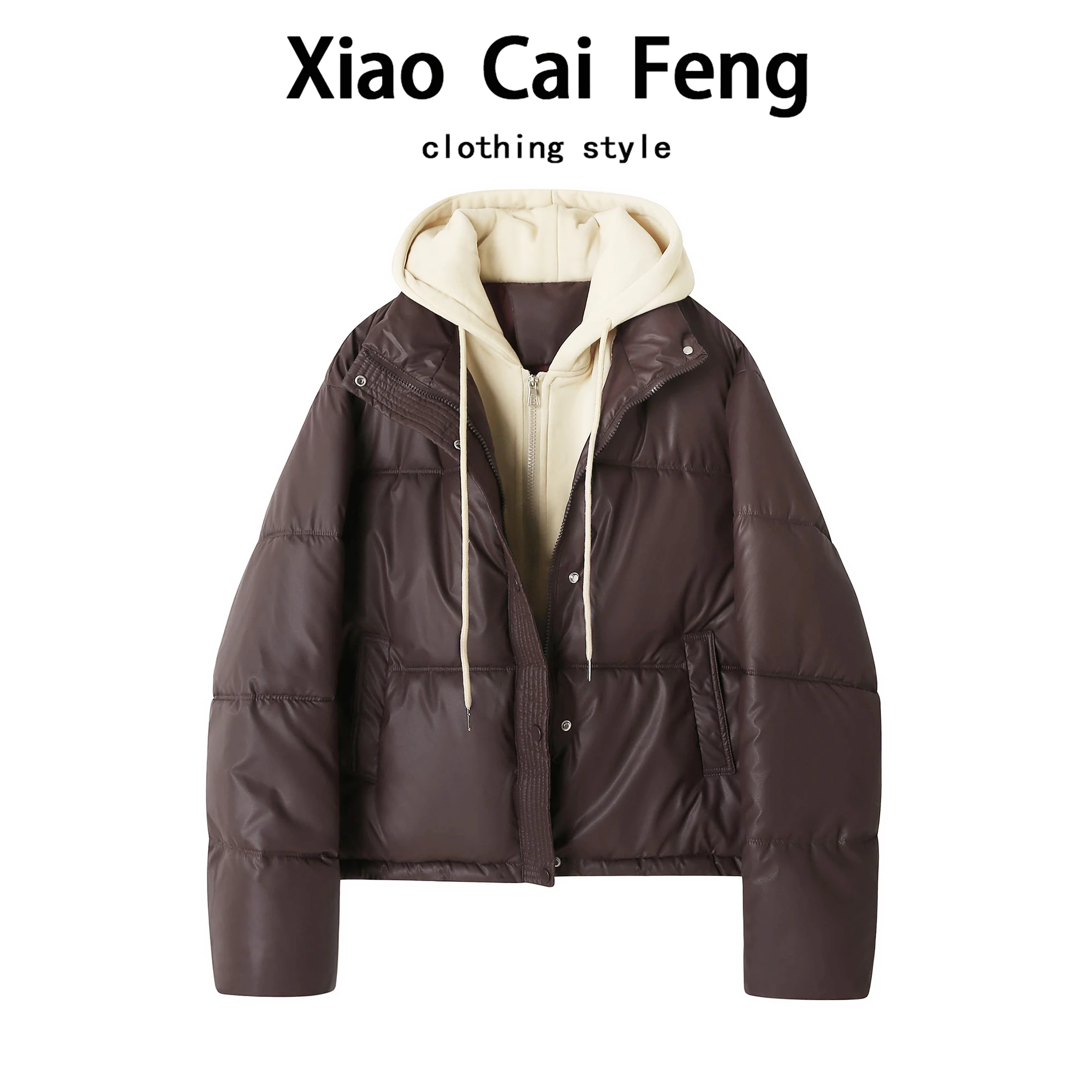 

Women's Hooded Jaet Durable Warmth Bread Sle Cotton Outerwear Quilted Paneling Design Thi Long Sve Zipper Closure