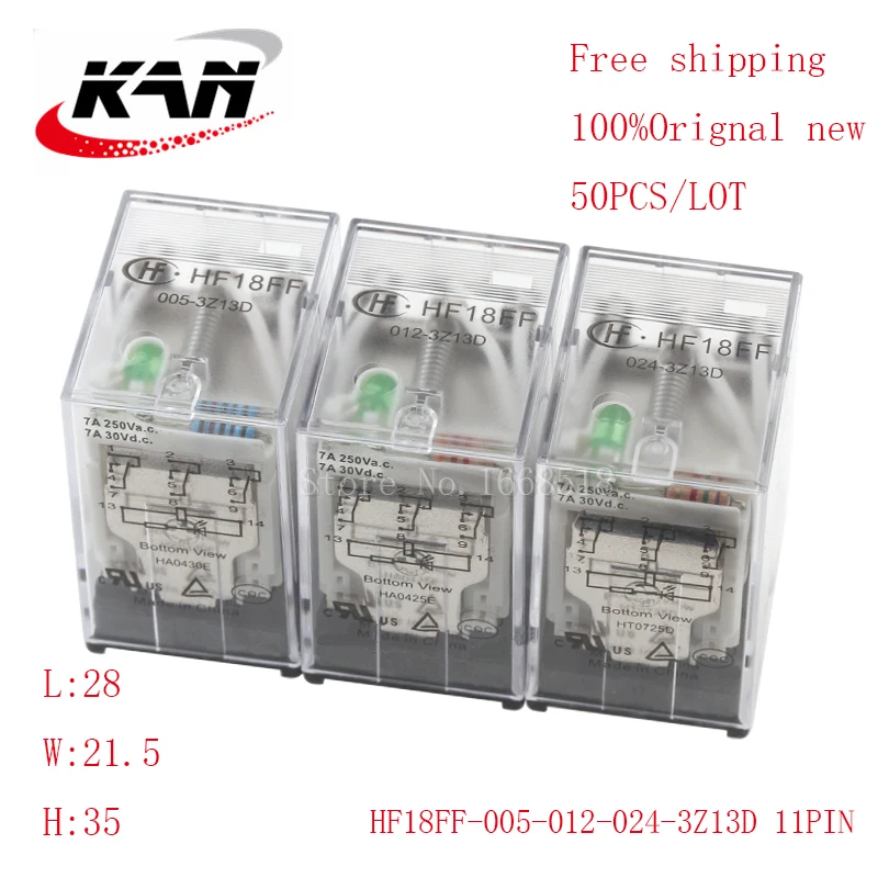 

Free shipping 50pcs relay HF18FF-005-3Z13D HF18FF-012-3Z13D HF18FF-024-3Z13D 5VDC 12VDC 24VDC 7A 250VDC 11PIN Original New