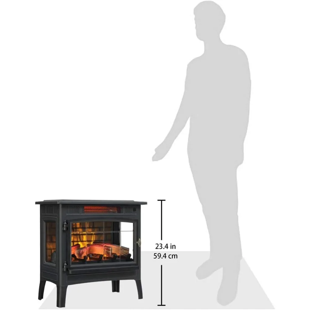 Electric Infrared Quartz Fireplace Stove with 3D Flame Effect, Black