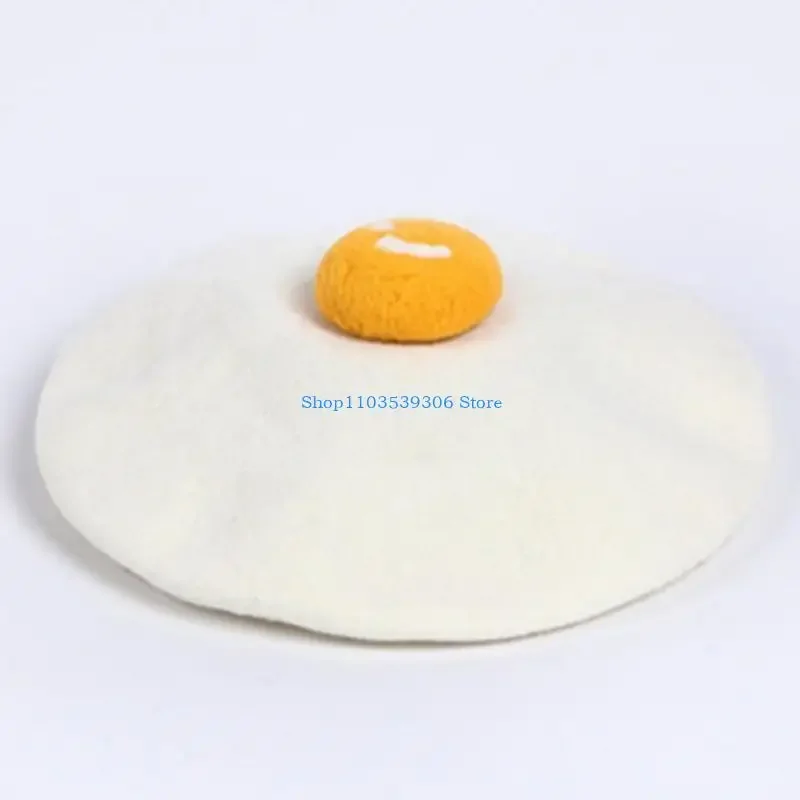 

400A Women Kids Girls Winter Faux Wool Cap for Creative Poached Egg Vintage Warm Artist Painter Hat