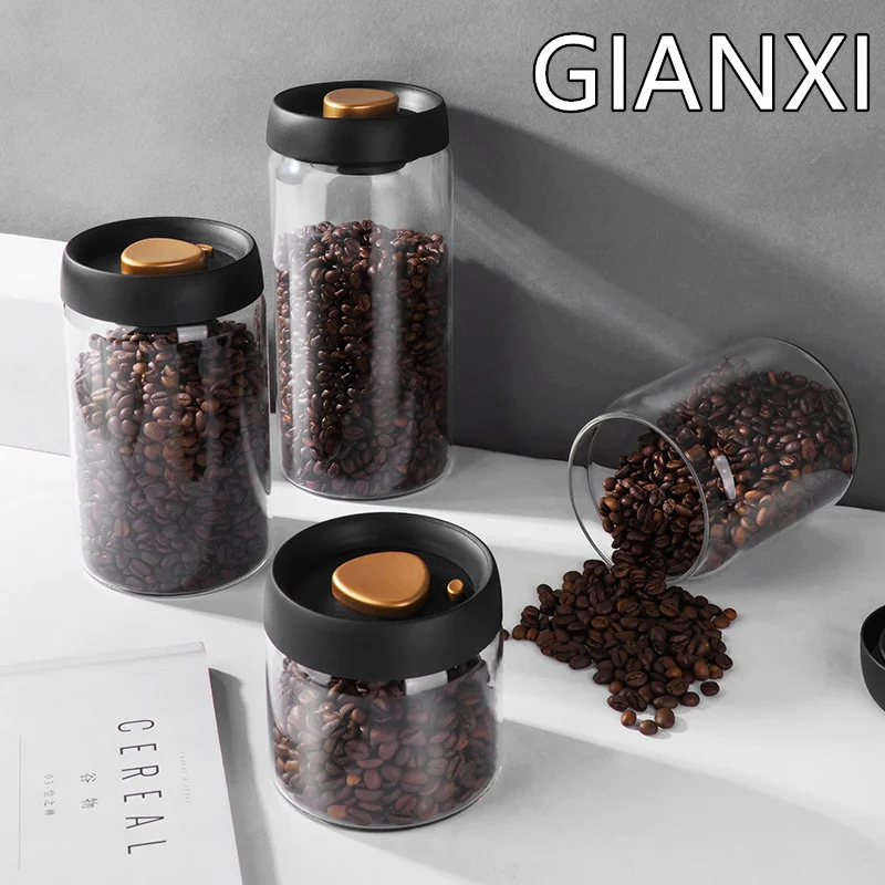 GIANXI Vacuum Sealed Jug Coffee Beans Glass Airtight Canister Food Grains Candy Keep Fresh Storage Jar Kitchen Accessories