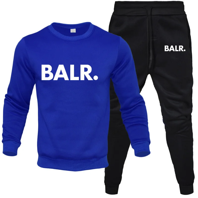 Men\'s Sets 2-Piece Hip Hop Anime Cartoon BALR Printed Plus Fleece Fashion Autumn Men O-Neck Sweatshirts Sweatpants Casual Suit