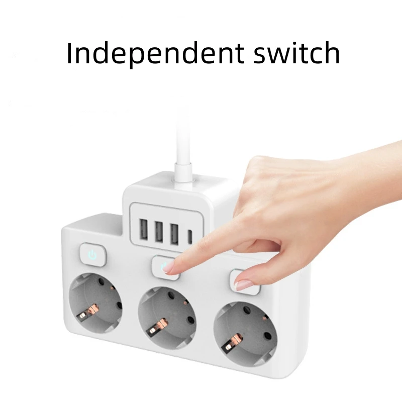 EU Plug Power Strip 2 AD with 3 USB 1 Type-C Port Electrical Socket Universal Outlet Home Office Adapter Surge Protector