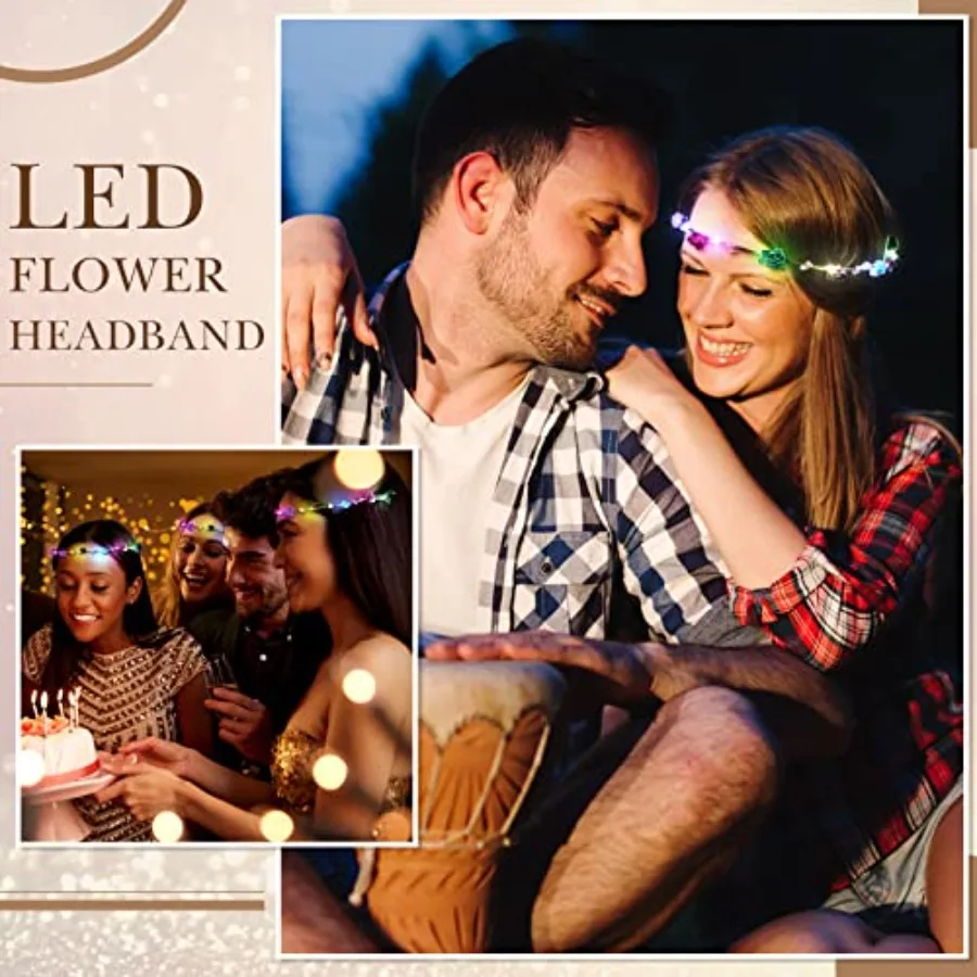 30 قطعة LED زهرة تاج Headbands تضيء عقال زهرة إكليل الأزهار متوهجة الجنية تاج للنساء كرنفال عيد ميلاد الزفاف #6
