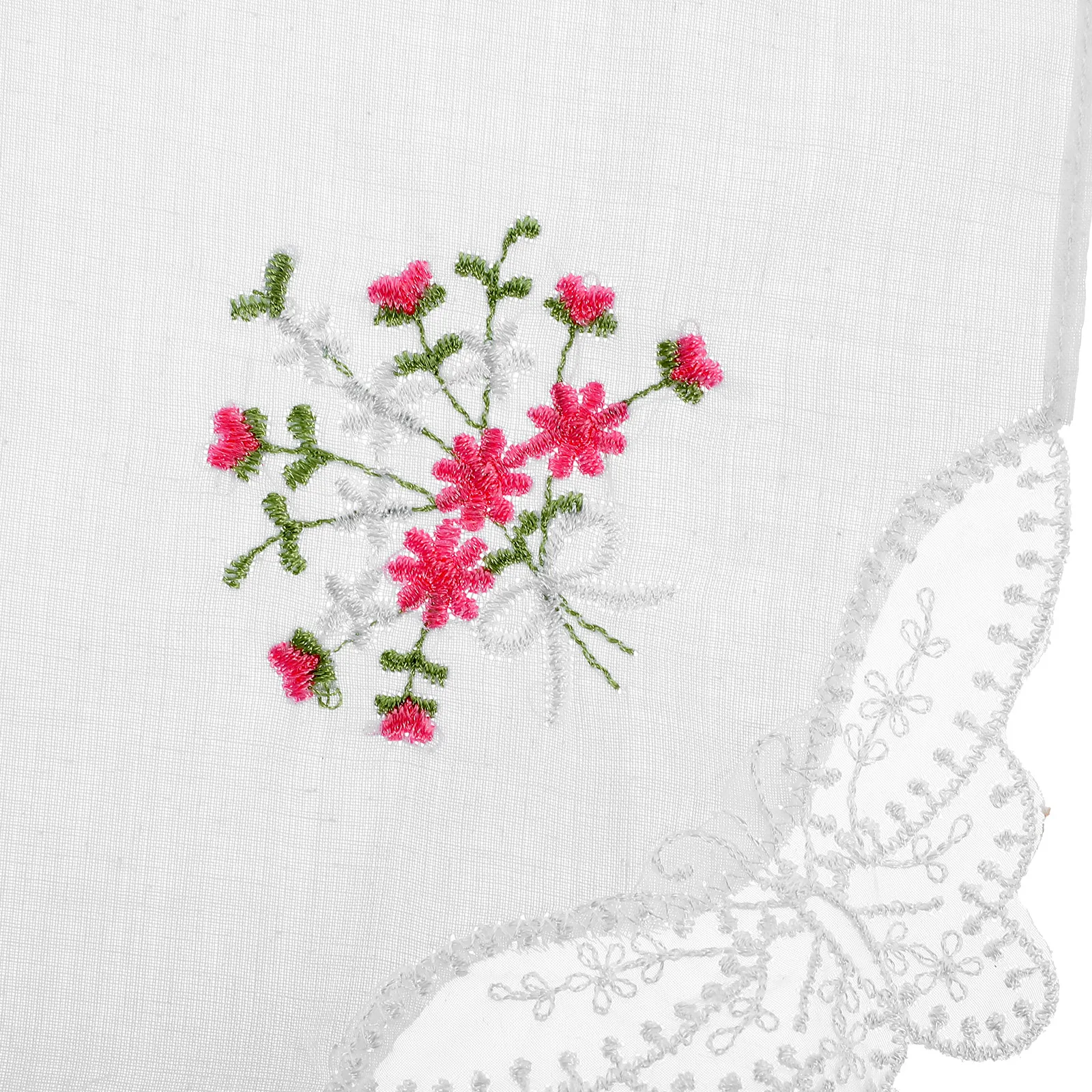 

3pcs Cotton Handkerchief Embroidery Floral Lace Trim Square For Women Vintage Pocket Towel Set Home Textile Decor