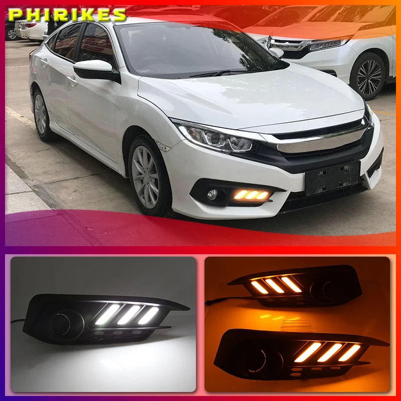 

Car 1 Set For Honda Civic 10th 2016 2017 2018 LED DRL Daytime Running Light Daylight Yellow Turn Signal Lamp Styling