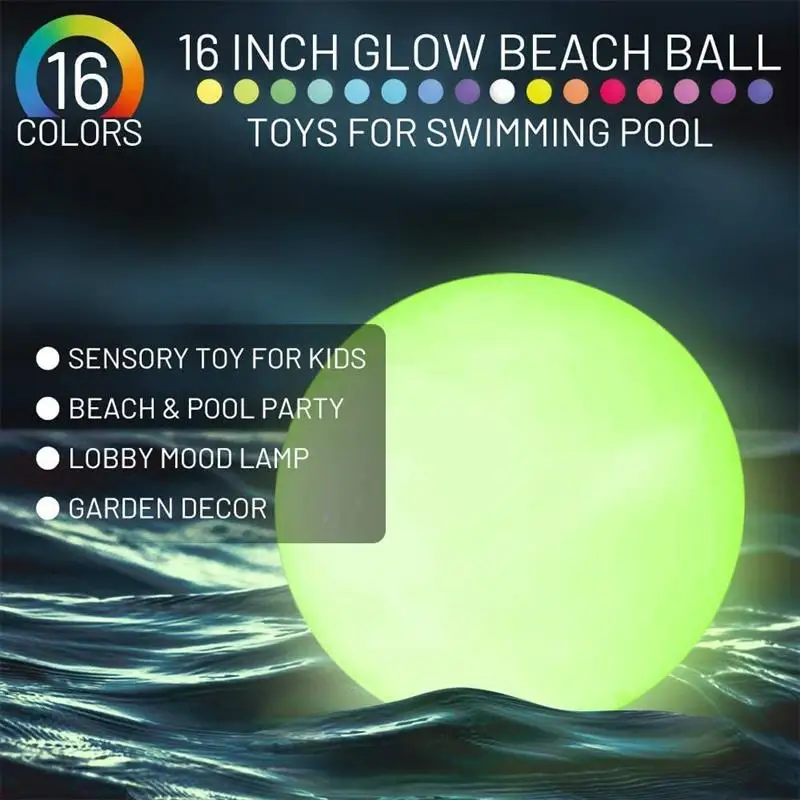 LED Glow Beach Ball Lamp 16inch Remote Control Floating Pool Light Waterproof RGBW Inflatable Glow Ball Toy Decor Xmas Halloween