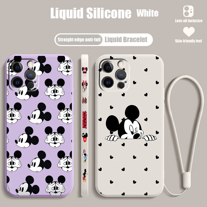 

Mickey Cute Disney Simple Liquid Left Rope For Apple iPhone 15 14 13 12 11 XS XR X 8 7 SE Pro Max Plus Mini TPU Phone Case