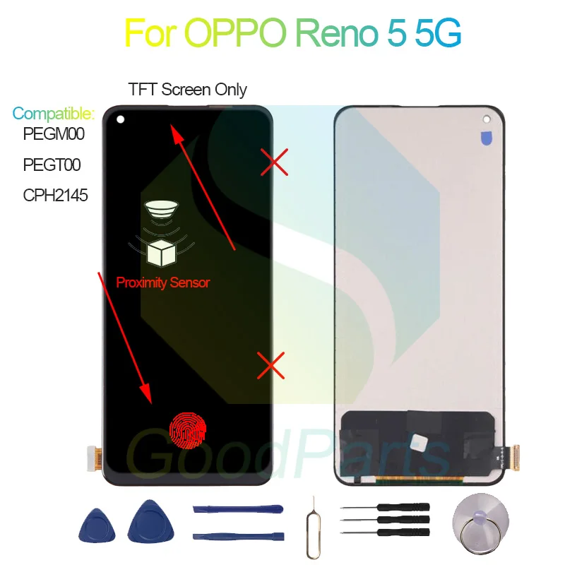 For OPPO Reno 5 5G Screen Display Replacement 2400*1080 PEGM00, PEGT00, CPH2145 Reno 5 5G LCD Touch Digitizer Assembly