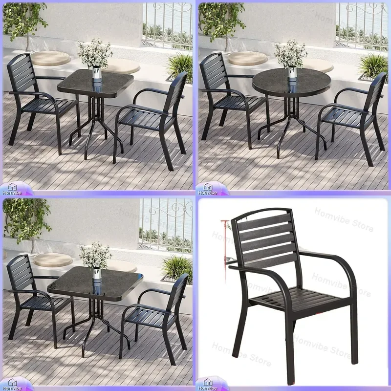 Outdoor Patio Furniture Set Plastic Wood Table and Chairs Waterproof Anti Corrosion Garden Balcony Leisure Coffee Dining
