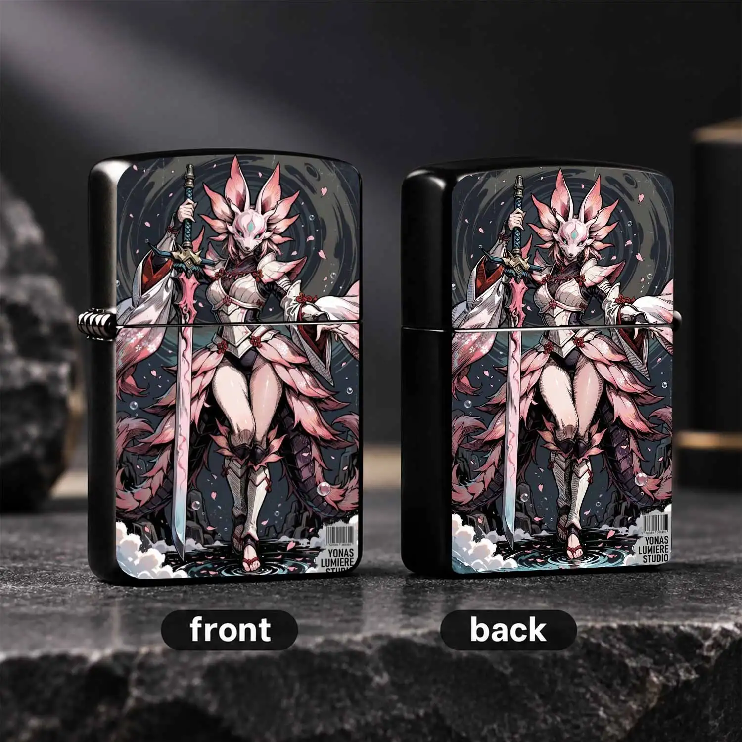 Japanese Anime CHERRY Blossom FOX Samuli Themed CreativeFOX Knight Pattern PORTABLE Durable  Unique Trendy Collectible Gift For Boyfriend Friends Holiday Daily Use A fun and humorous lighter