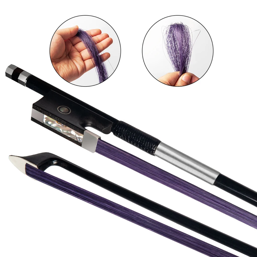

4/4 3/4 1/2 1/4 1/8 Size Violin Carbon Fiber Violins Bow Fiddle Bows With Purple Real Horsehair Ebony Fiddle Accessories