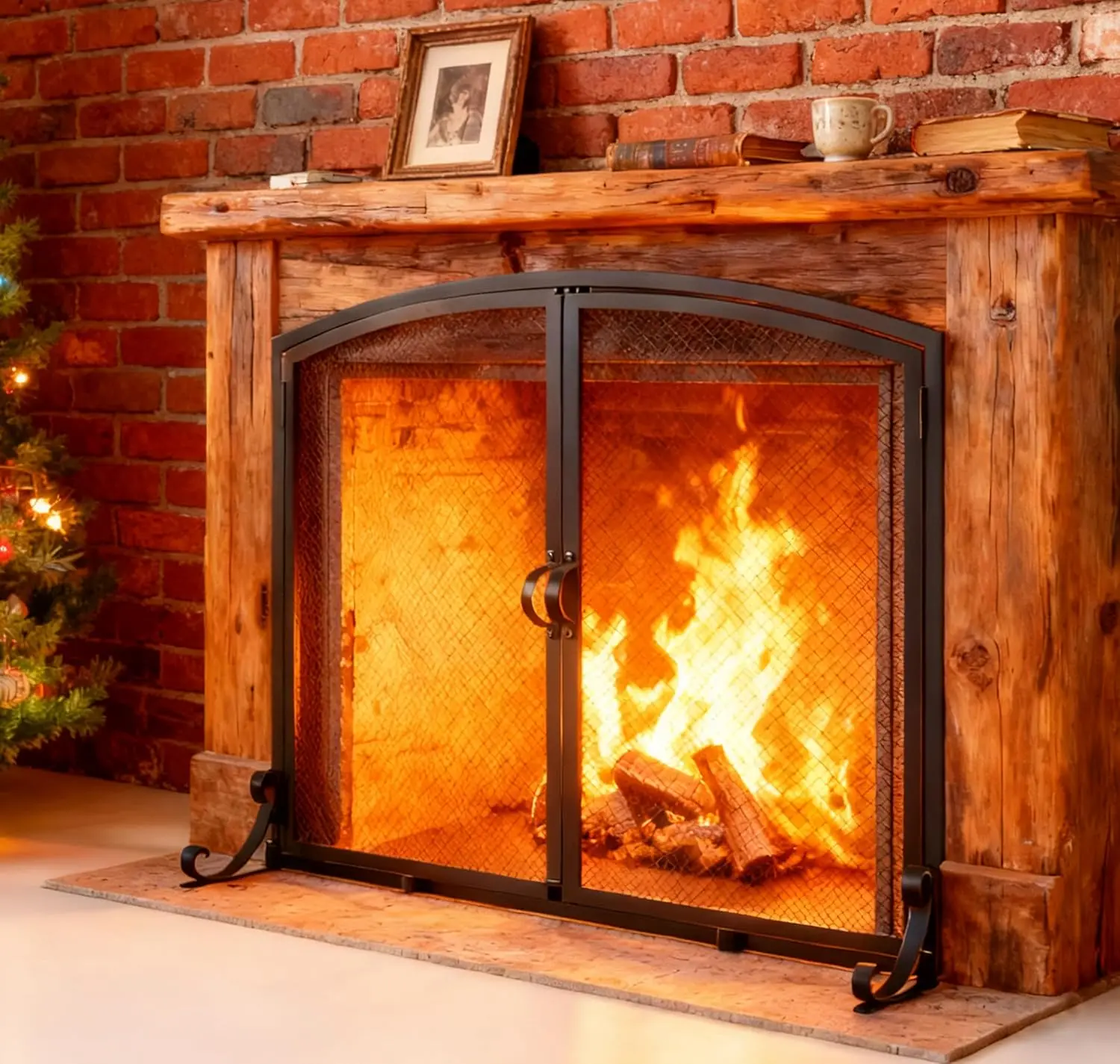 

35"×28" 2-Panel Fireplace ScreenDoors, Solid Mesh, Adjustable Stable Spark Guard