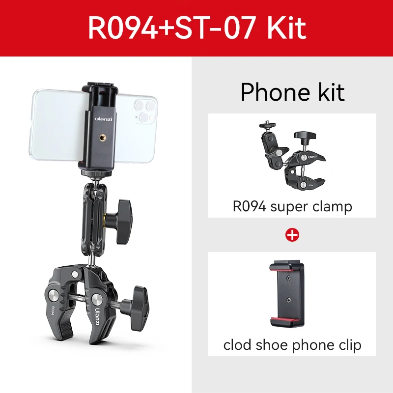 Ulanzi R094 Morsetto per braccio magico per fotocamera reflex regolabile con supporto per foro per ve da 1/4 '' 3/8'' Supporto super per monor LCD Luce a LED  44