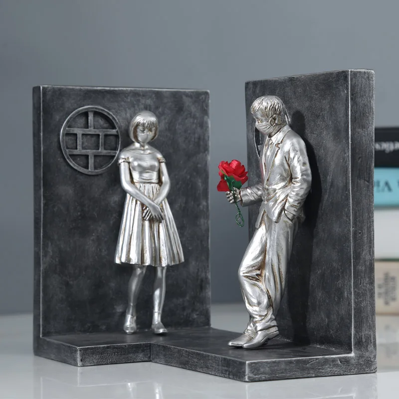 Resin Banksy Figureins Bookshelf Bookend Book Ends Decoration Art Display Desktop Home Study Room Decor Object Items