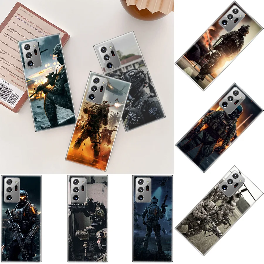 Power Army Soldier Phone Case For Galaxy S25 S24 FE A05S A15 A25 A35 A55 Samsung Note 20 Ultra 10 Plus M52 M51 M32 M30S 9 8 S10