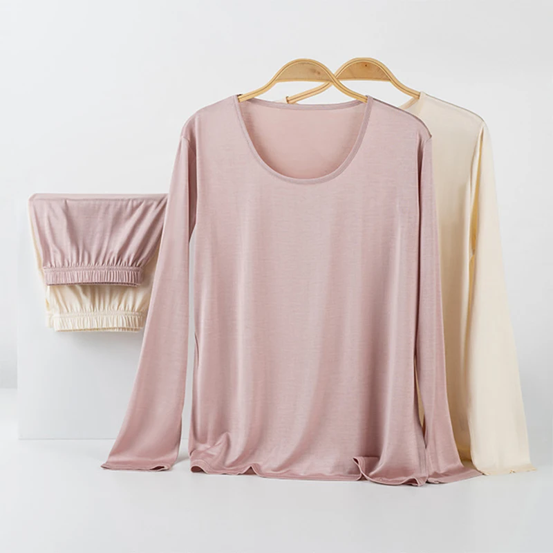 100% Mulberry Silk Women Base Layer Warm Thermal Underwear Set Long Johns  Top and Bottom Set M L XL 2XL TB027