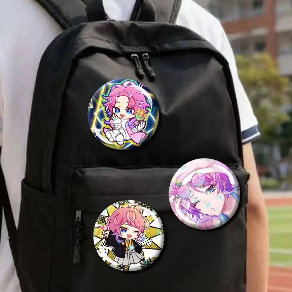 Cute Amemura Ramuda Chibi Round Brooch Pins, Personalized Badges With Broken Glass Design Fashion Accessory