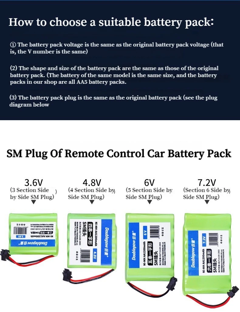 Poublepow AA NI-MH Battery Pack 3.6V/4.8V/6V/7.2V SM Plug with Protection Plate Outlet Emergency Light Led Lighting Traffic Sign