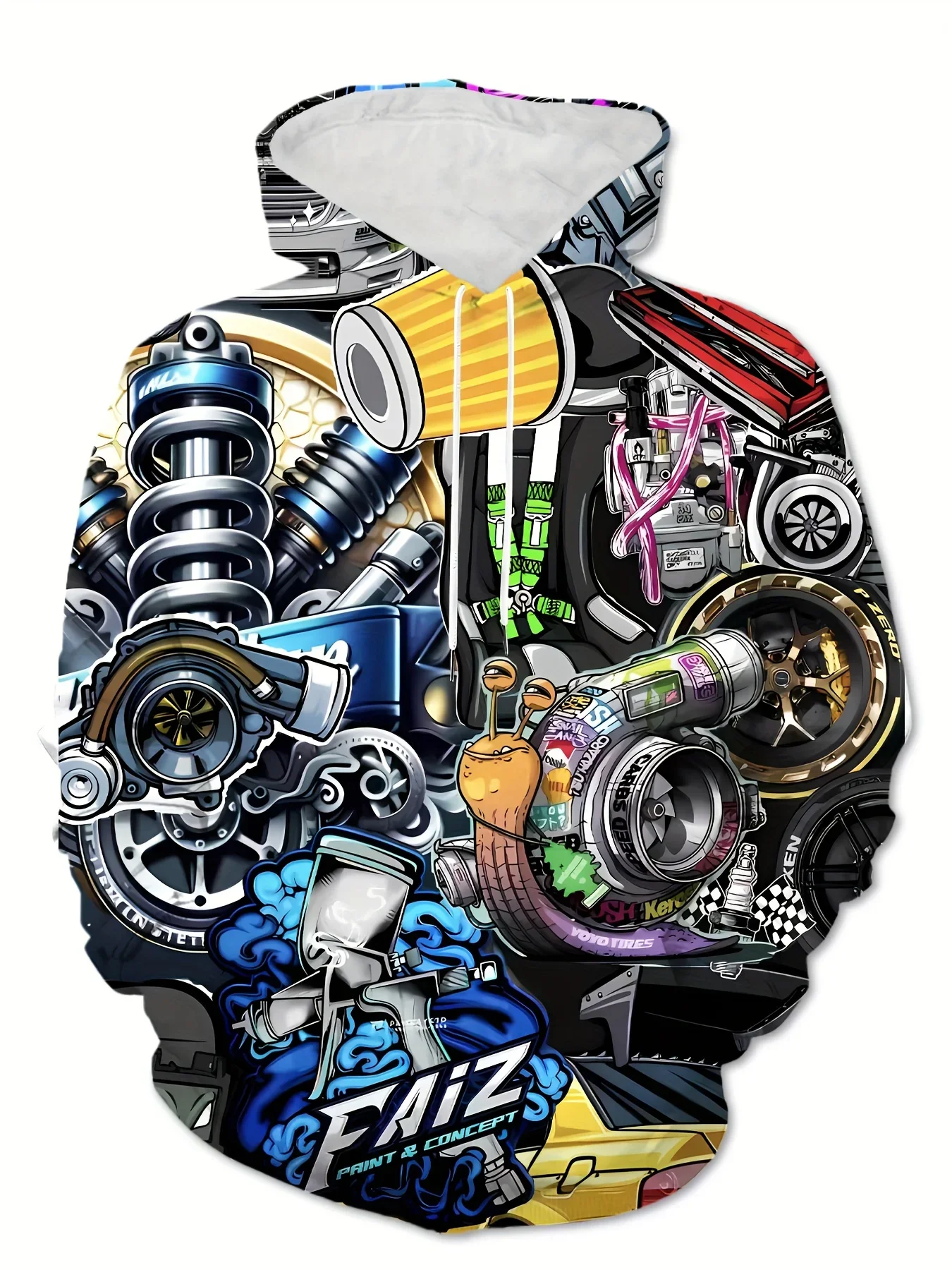 Men Monster Truck Flame Graffiti 3D Print Hoodie Off-Road Big Wheel Car Loose Pullover Hooded Sweatshirt