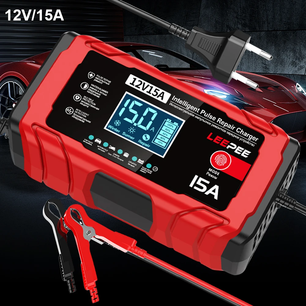 

Car Motorcycle Battery Charging Multifunctional Intelligent Pulse Repair Lead-Acid Smart Battery Charger 12V 15A 12A Maintenance