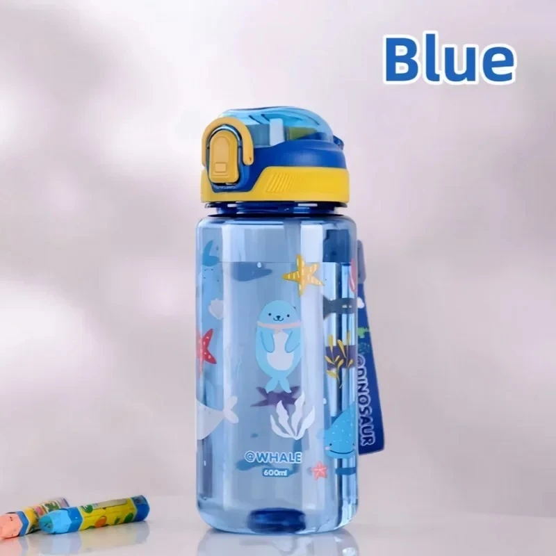 

@*3*@ Dinosaur Kids Water Bottle 600ML - Leakproof Plastic with Silicone Straw, Ideal Holiday Birthday Gift for Boys Girls