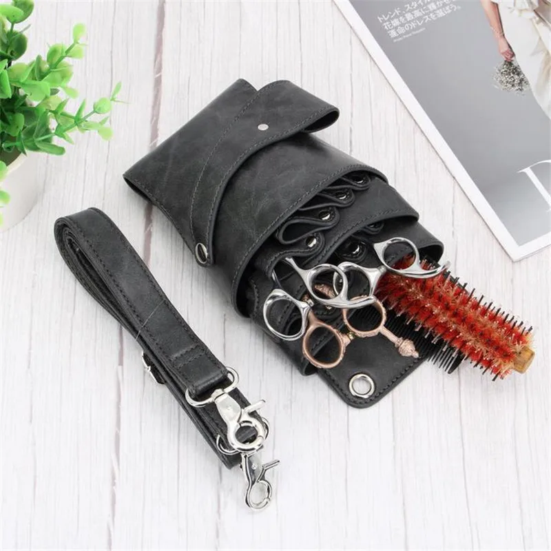 Professional 8 Pocket Black Salon Barber Hair Scissors Bag Scissor Clips Hairdressing Holster Pouch Holder Case Belt