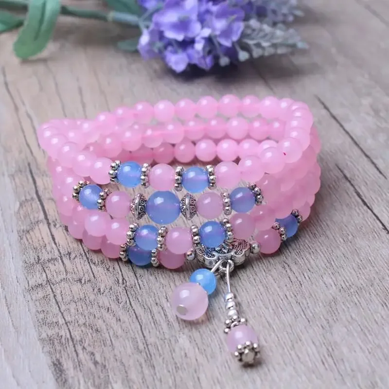 Natuurlijke 6Mm Roze Chalcedoon Kralen Tibetaanse Boeddhistische 108 Stuks Armband Kalebas Mala Gebed Sieraden Voor Meditatie Drop Shipping