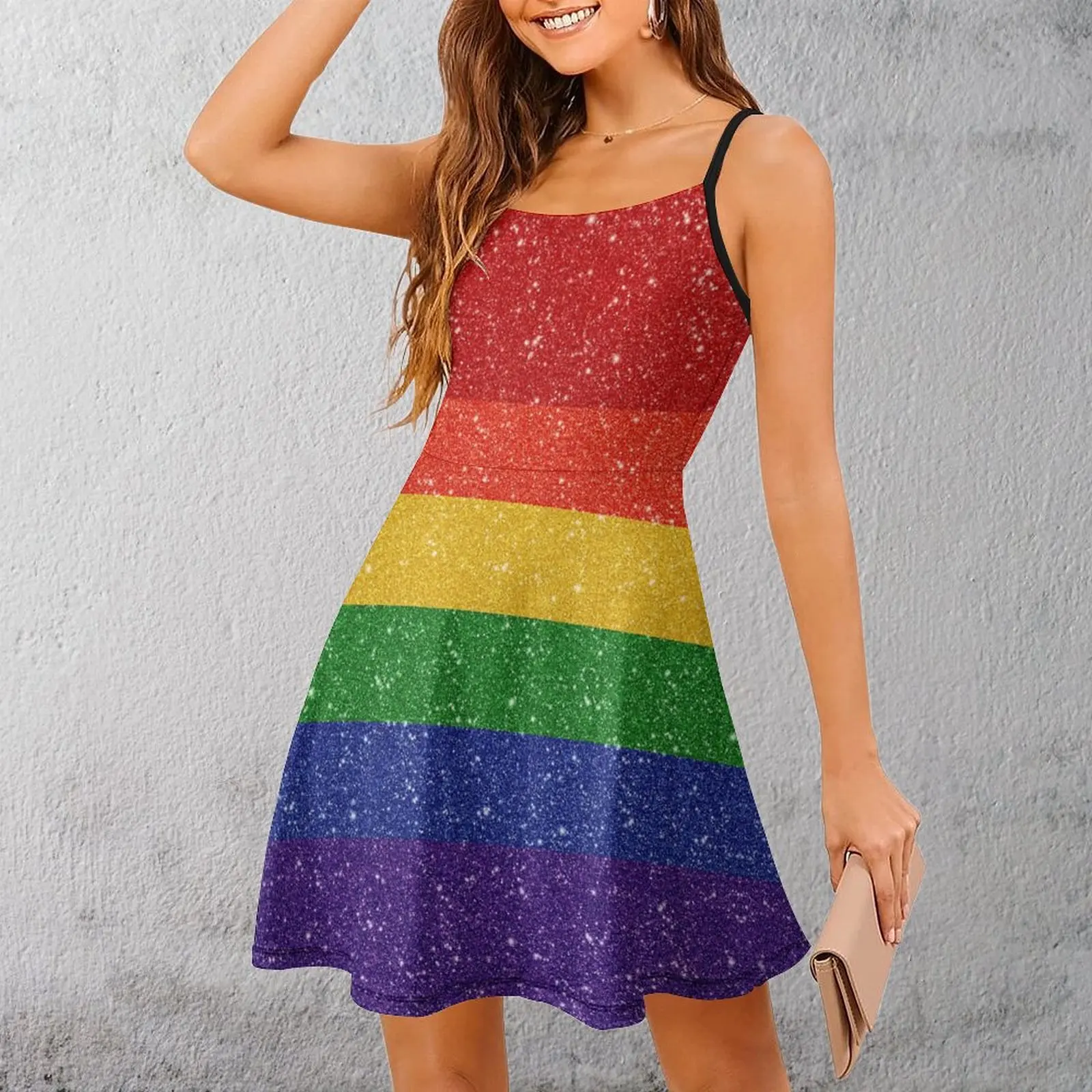 

Женское платье на бретельках с искусственным блеском и радужным флагом, новинка, сексуальная женская одежда, крутое платье на бретелях для отпуска