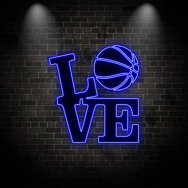 Love Basketball Neon Art LED Sign, Sports-Themed Wall Decor for Game Room & Bedroom, Creative Gift for Basketball Lovers & Fans