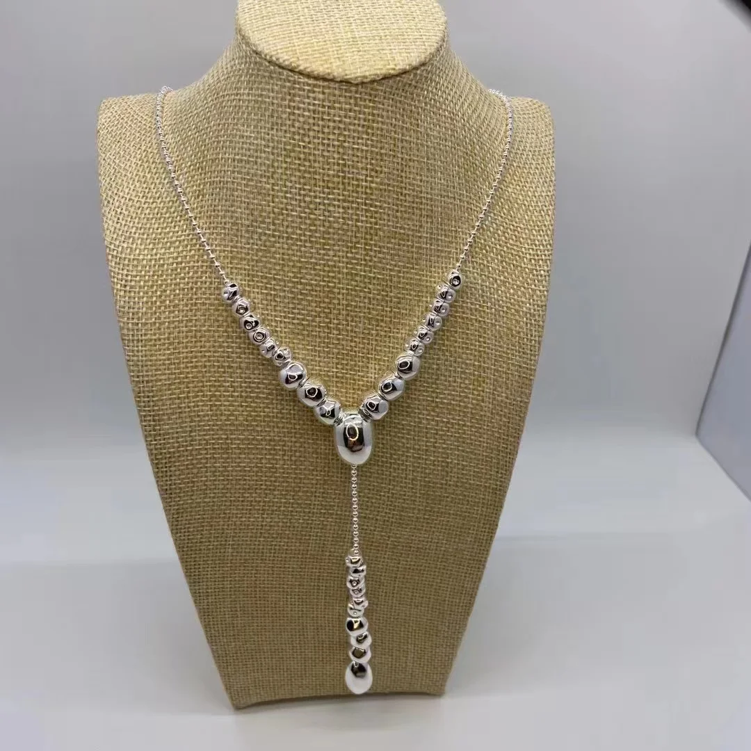 

New Stainless steel alloy Silver Color Bead Necklace Can Be Given As A Gift To Women with Free Wholesale Shipping