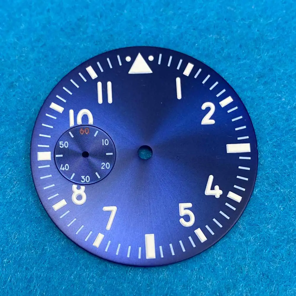 38.8mm Blue Watch Dial with Green Luminous Pilot\'s Watch Faces Watches Accessories for ETA6497 ST3620 Movement