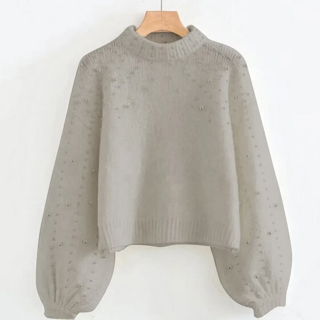 Y2k sweater mutiara estetika wanita, atasan rajut longgar setengah Turtleneck, Harajuku ukuran besar sweater santai