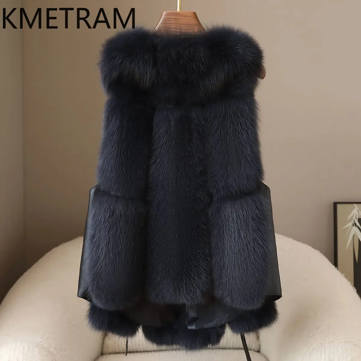 100% 천연 여우털 조끼 여성 V넥 민소매 리얼 퍼 코트 여성 고품질 겨울옷 2025 숏 조끼