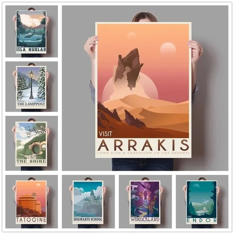 Arrakis Dune Sandworm Poster Retro Travel Wall Art Canvas Painting The Shire Tatooine Picture for Living Room Home Decor
