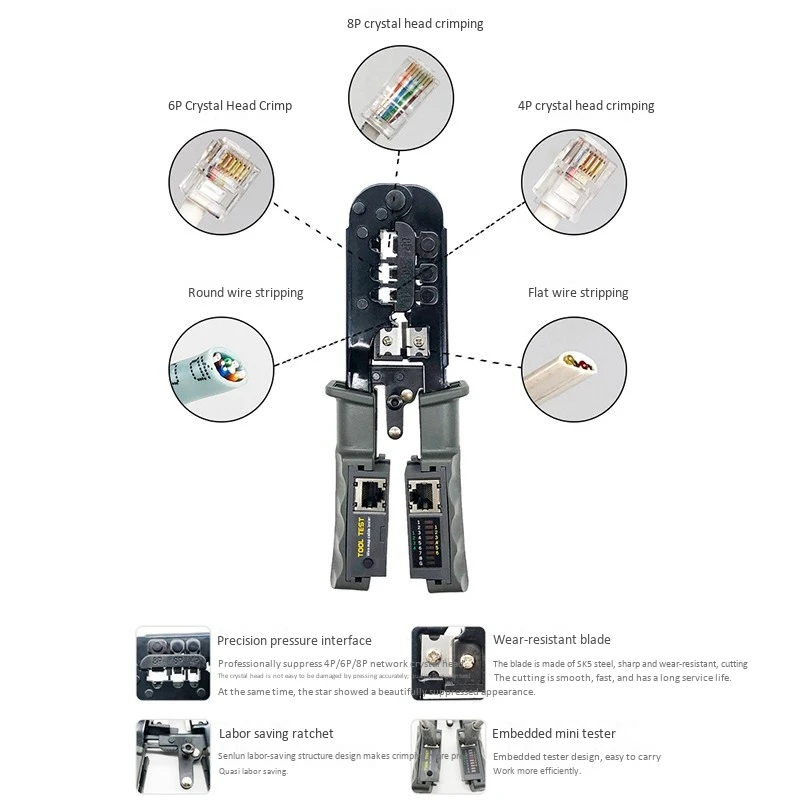 RJ45 Crimper Network Lan Cable Tester Cutting Tool for Cat7 Cat6 Cat5 RJ11 RJ12 RJ45 Crimper Metal Clip