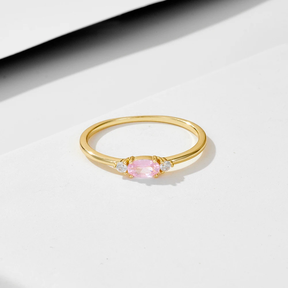 Delicate Oval Pink Crystal Zirconia Ring 925 Sterling Silver Party Wedding 18k Gold Plated Ladies Girl