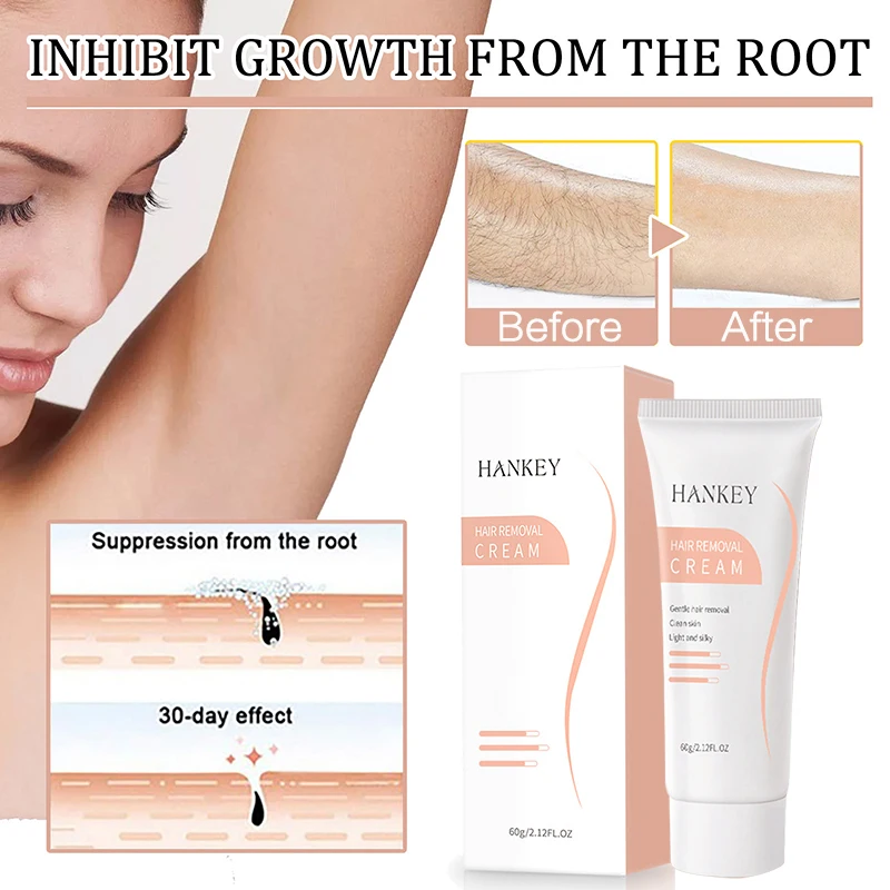 HANKEY Hair Removal Cream Painless For Men And Women Effectively Armpit Leg Arm Skin Care Light and Silky 60g